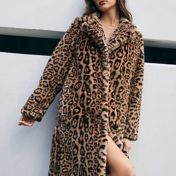 Brown Preppy Women's Leopard Pattern Coat - Picture 3 of 5